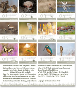 Rückseite des Naturfotografie-Tisch-Kalenders 2011 von christianstein.net
